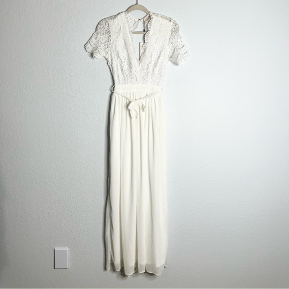 Club L London Maxi Dress Women Size 2 lace Crochet V Neck white Gown Asos b3 - Picture 5 of 14
